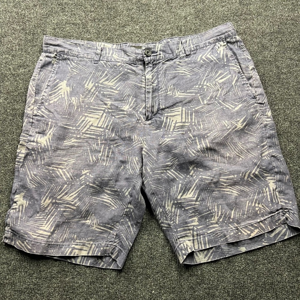 Vince Griffith Slim Fit Hemp Shorts Mens 38 Blue Abstract Palm Print 2613